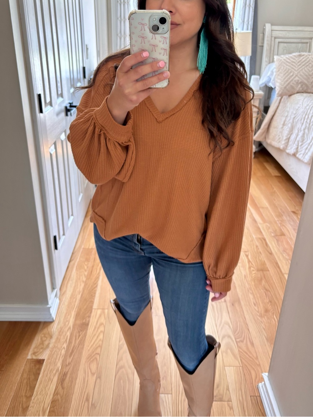 New in tan oversized waffle thermal